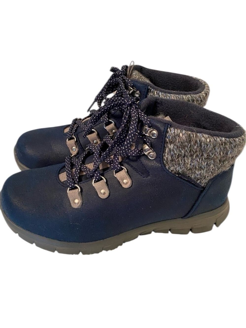 Skechers Synergy Sweater Collar Hiker Boots Navy Size 7.5 Knit Trim NWOT Vintage - Picture 2 of 16